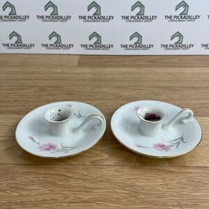 Royal Court Japan Carnation Fine China Chamberstick Candle Holders Set of 2 Pink